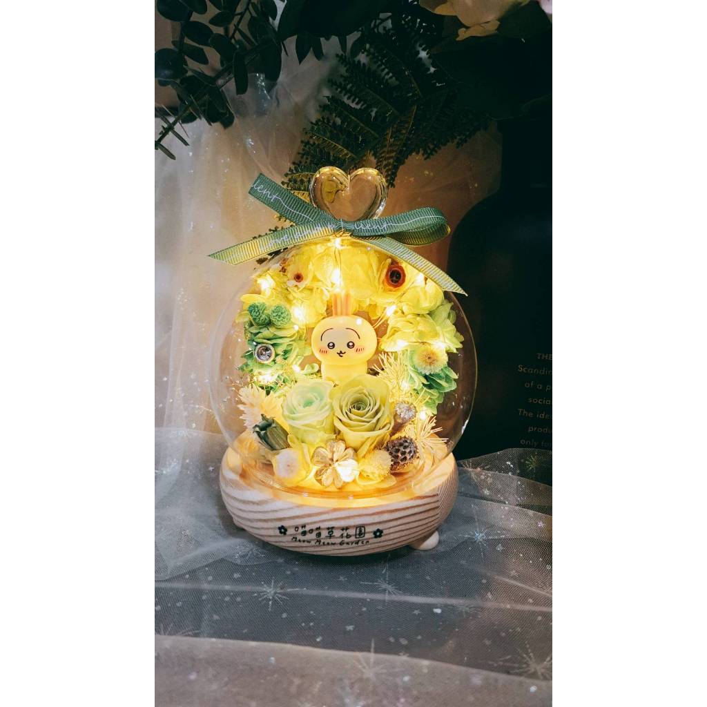 🌼🌸喵喵草花園🌻🌺烏薩奇 兔兔♥️永生花玻璃花盅｜節日禮物｜小夜燈 永生花 告白禮物 畢業禮物