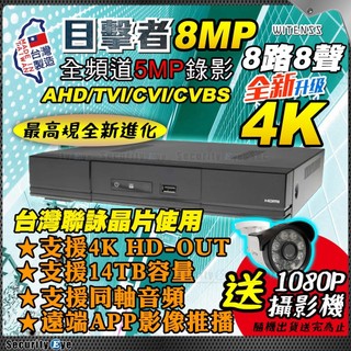 安全眼 8路 4K 8MP 同軸音頻 5MP 錄影 1080P AHD TVI CVI DVR 監控主機 EX2 含稅