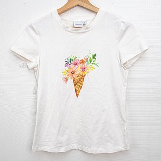 【iROO】女款 花卉甜筒 燙鑽 棉質上衣 短袖T恤 S號 - 0013