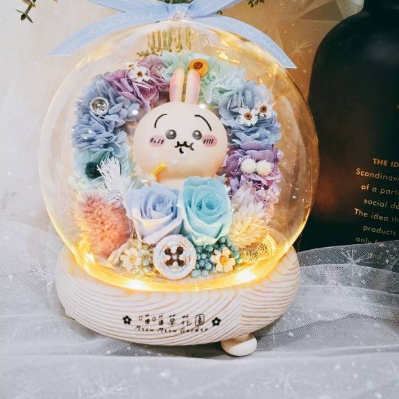 🌼🌸喵喵草花園🌻🌺🌸兔兔 烏薩奇 ♥️永生花玻璃花盅｜節日禮物｜告白禮物｜ 小夜燈 永生花 不凋花