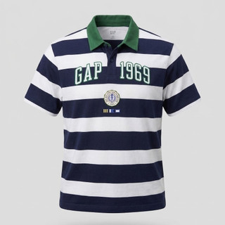 【尋寶出清 045】GAP 1969 美式復古條紋 POLO 衫 短袖 綠領 撞色 圓標 印花 寬鬆 翻領上衣 City