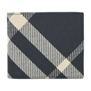 BURBERRY 新款格紋帆布8卡對開短夾(黑色/印花布)｜100%原廠真品｜JS Maxx官方旗艦館