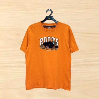 Roots Kids 橘色畫素風LOGO短袖上衣 大童 S260822131