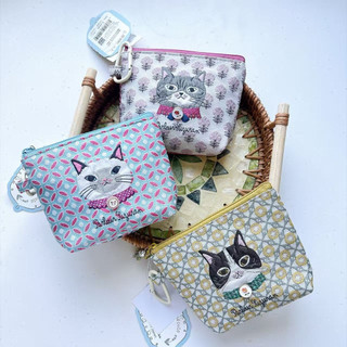 現貨+預購❗️日本Kusuguru正品刺繡爬貓零錢包 手拿錢包 耳機數據線小物收納 零錢包 蜜豆公主提花貓咪零錢包