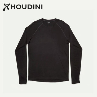 【E ROPE】HOUDINI M s Desoli Mid Crew 男款中厚美麗諾羊毛內層衣 (純黑) 保暖舒適