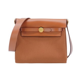 Hermes Herbag 20 Mini 帆布金釦肩背/斜背兩用包(37金棕)