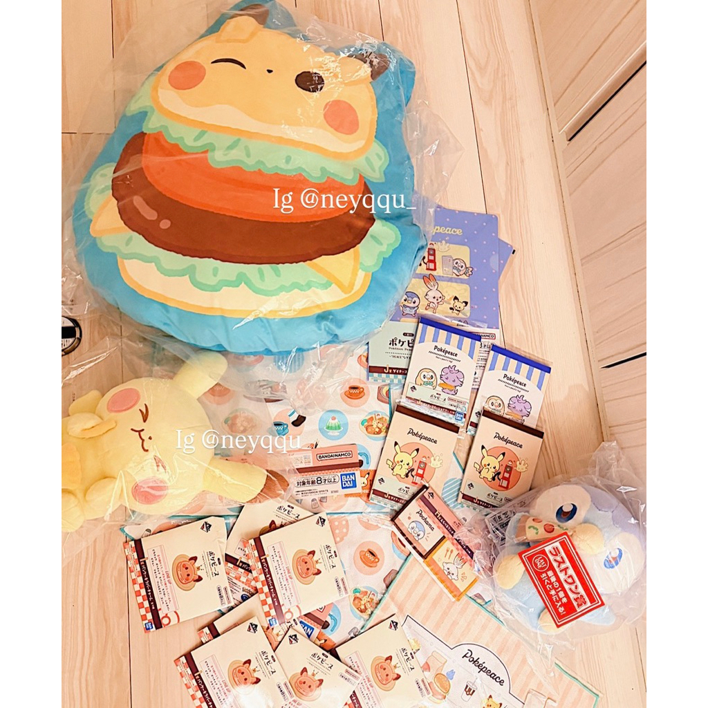 ꒰ 𝗻𝗲𝘆𝗾𝗾𝘂_ ꒱ 快速出貨｜日本一番賞 寶可夢一番賞 歡迎來到 PEACE 餐廳  皮卡丘漢堡風抱枕 波加曼最後賞