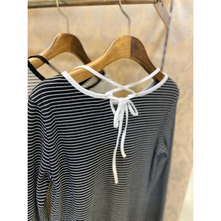 全新 日牌 長袖條紋上衣 M 原價1880元 專櫃購入 日本品牌 style zampa 女生上衣 女生長袖 綁帶上衣