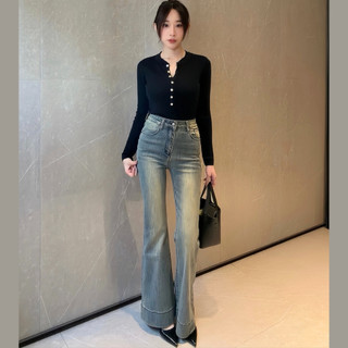 【店長推薦】DOMISS復古vintage 顯瘦 刷舊 牛仔 喇叭褲 S-XL(現貨)