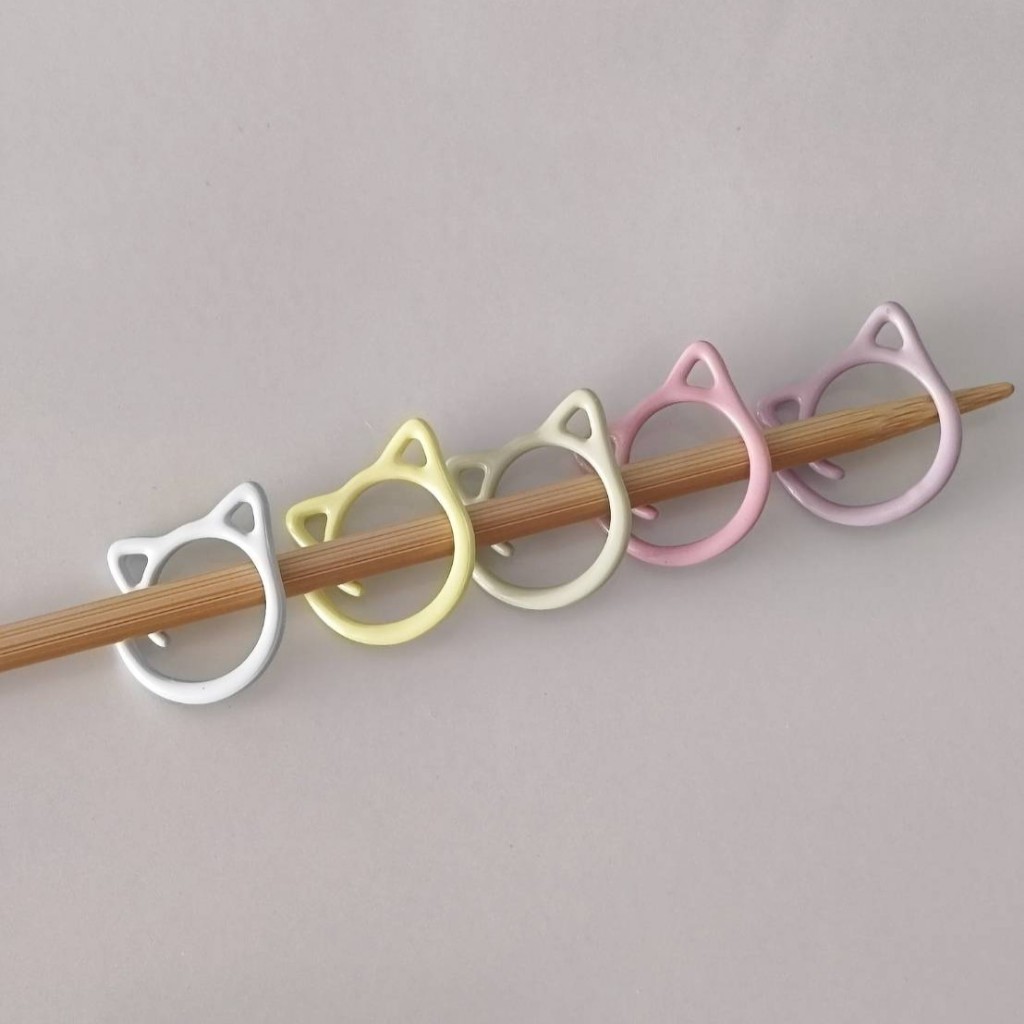 記號扣 stitch markers 開口式 貓咪造型 烤漆 5色綜合20入