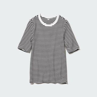 二手9成新 Uniqlo 女裝 羅紋條紋圓領T恤(五分袖)