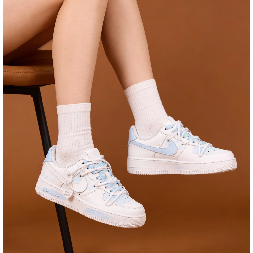 🎯輕氧 Nike Air Force 1 空軍一號 心語心願客製款 愛心掛飾 板鞋 運動鞋 休閒鞋 藍白