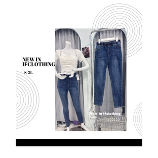 Ifclothing苡芙 S-2L 彈力鬆緊牛仔長褲 牛仔褲 長褲 窄管褲