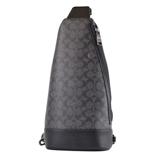 COACH 男款 Warner 緹花LOGO防刮拉鍊單肩背胸包-灰黑【美國正品現貨】