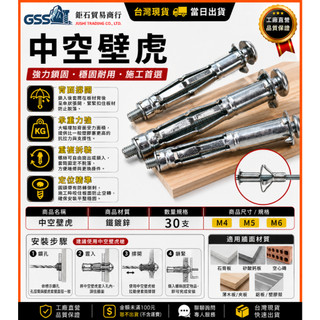 【鉅石螺絲】鐵鍍鋅 M6 中空壁虎 30支裝 壁虎 矽酸鈣版 中空牆 空心磚 石膏板 輕鋼架 膨脹螺絲螺母 中空壁虎槍