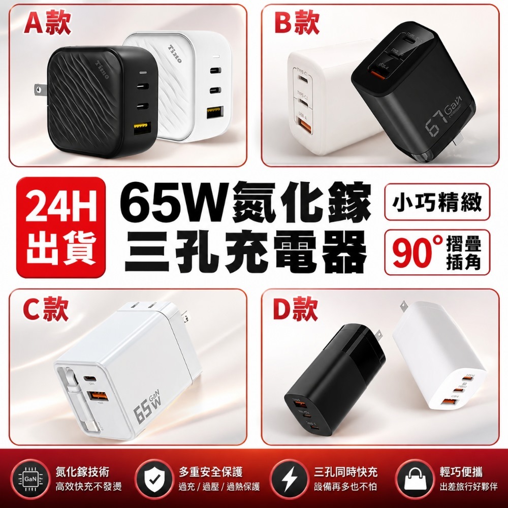 65W GaN 氮化鎵充電頭 PD快充頭 充電器 快速充電器 可充筆電 平板充電器 Type-C 67W 安卓充電器