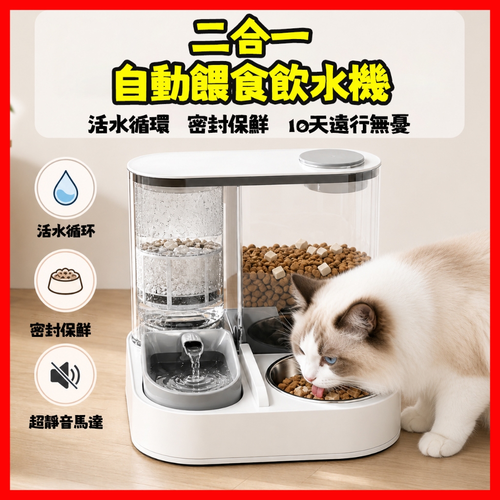 【台灣現貨】自動餵食機 二合一 寵物飲水機 貓咪飲水機 活水機 24H出貨 寵物自動餵食器 貓碗 狗碗 循環過濾 寵物用