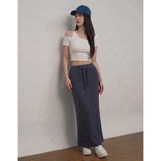 CHIC A SPACE 不對稱領挖肩短袖短版BRA TOP(白/藍) 女裝 現貨
