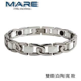 § 全館7折 § 【Mare】㊣316L白鋼&精密陶瓷手鍊：雙鐶(白陶)寬 款【售後服務&保固12個月】