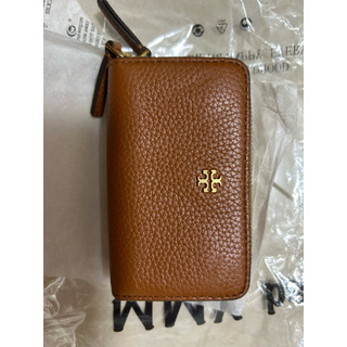 全新Tory Burch Blake 拉鍊卡包採用棕色荔枝紋雙層拉鍊錢包