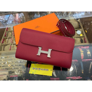 ☆最愛二手精品☆ HERMES CONSTANCE TO GO 全新愛馬仕紅色銀釦康康長夾手拿包斜背包 C4655