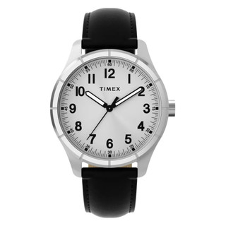 【TIMEX】天美時 Main Street 42毫米 三針石英錶 皮革錶帶腕錶(白x黑 TXTW2Y16000)