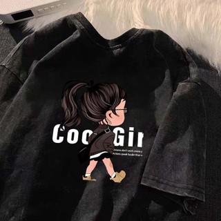 【Daiwing】潮牌女孩水洗T恤 OVERSIZE 短袖 復古 小眾上衣 水洗做舊T恤 美式上衣 純棉短袖