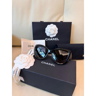 Chanel 香奈兒 專櫃限量 雙C愛心琺瑯化妝鏡偏光墨鏡 5517-A 黑金 99新 購證正本 大全配 亞洲版高鼻墊