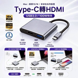 【現貨】4K畫質Type C轉接器 HDMI Hub 適用蘋果 安卓手機 筆電 MacBook PD充電 Switch