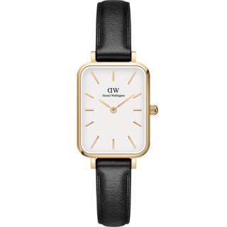 Daniel Wellington DW 女錶-20x26mm 方形典雅-金框x黑皮帶 DW00100559 開學季禮物