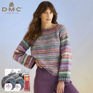 南瓜毛線屋🎃法國DMC 毛線DIY材料包-大繽紛上衣 編織材料包 毛衣 上衣 輪針 段染線 原文紙圖說明 大繽紛毛線