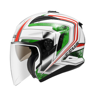 ZEUS ZS613B 彩繪 AJ6 白/綠 四分之三罩安全帽 3/4罩 可加裝下巴支架鴨舌 ZS-613B 內墨鏡