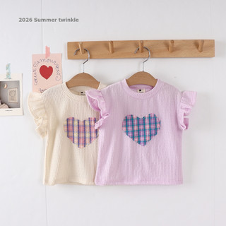 【正韓 ☀ TWINKLE】荷葉邊愛心上衣、女童上衣、奶油色上衣、格子愛心上衣 全新在台現貨