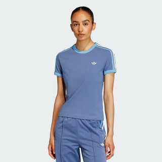 adidas 愛迪達 短袖上衣 女 訓練 慢跑 三葉草 3S TEE SLIM 藍 KE9385