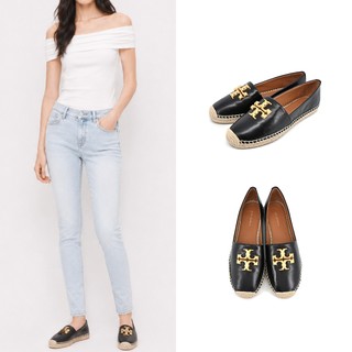 TORY BURCH ELEANOR 金字LOGO牛皮草編平底鞋(黑)｜100%原廠真品｜JS Maxx官方旗艦館