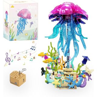 八田元氣小棧:日版新品 KAZI 水母組裝玩具組 - 帶燈光的音樂盒.音樂盒積木玩具套裝