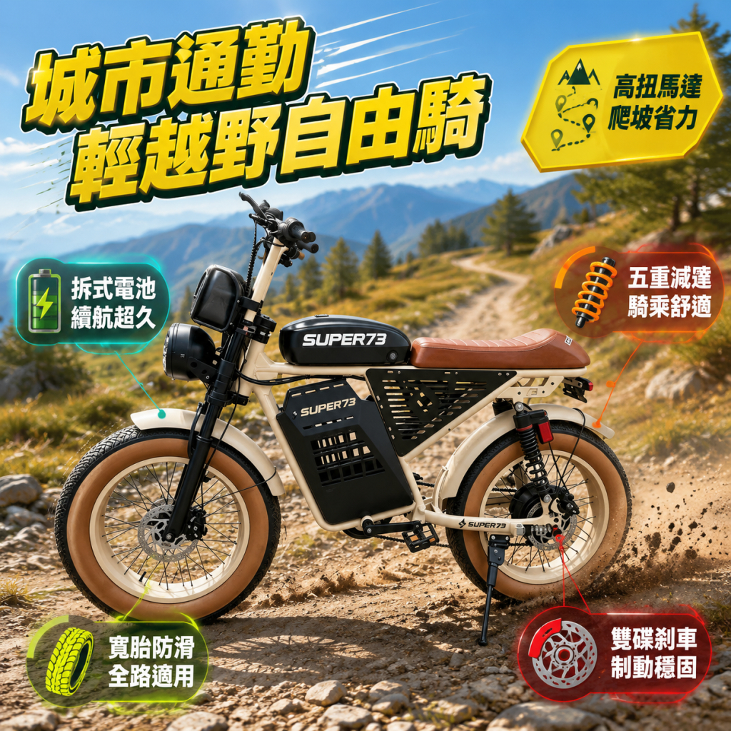 🔥熱賣保固🔥Super73 電動自行車 電動越野車 電動腳踏車 電動車 成人代步車 越野復古男女寬胎自行車
