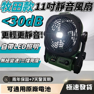 牧田款 11吋風扇 靜音風扇 AC/DC兩用風扇 自帶LED燈 辦公室 旅行風扇 露營風扇 四檔調速 手提風扇 搖頭風扇