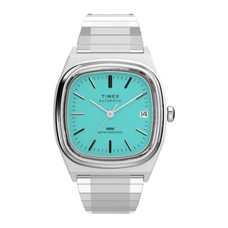 【TIMEX】天美時 1983E系列 自動機械錶 34毫米 不鏽鋼伸縮錶帶腕錶(淺藍x銀 TXTW2Y07300)