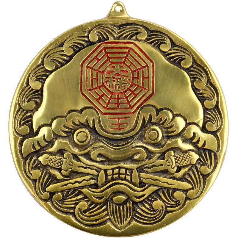 🔥限時特惠🔥大師開光銅虎頭 獅咬劍吊飾 銅虎頭獅咬劍掛件 純銅鎮宅避邪化煞 銅獸頭八卦鏡 銅八卦鏡 八卦吉祥物獸頭銅