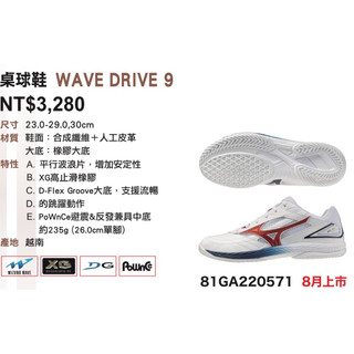《典將體育》 Mizuno 美津濃WAVE DRIVE 9 桌球鞋