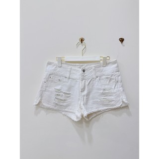 Tank Jeans 白色刷破牛仔短褲 L號 毛邊抽鬚