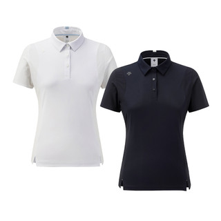 【DESCENTE】GOLF 迪桑特 BOSHELI 女款 高爾夫翻領上衣 短袖POLO衫 短袖上衣 運動上衣(白/深藍