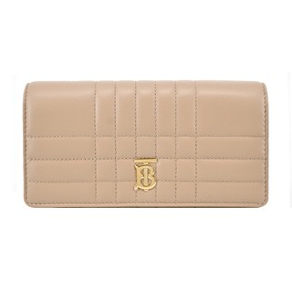 BURBERRY Lola TB金字LOGO格紋絎縫羊皮翻蓋長夾(米色)｜100%原廠真品｜JS Maxx官方旗艦館