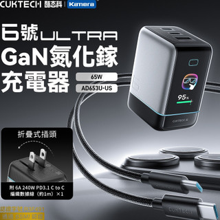 隔日配🔥CUKTECH 酷態科 智慧螢幕 AD653U-US 6號Ultra 65W 氮化鎵 充電器 6A線 支援AVS