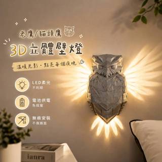 小廢物研究所 老鷹壁燈 貓頭鷹壁燈 3D壁燈 小夜燈 貓頭鷹老鷹夜燈 牆面裝飾燈 LED電池供電 生日禮物 交換禮物