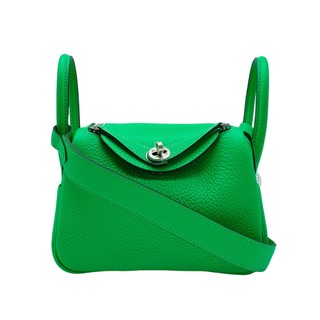 Hermes 展示品 Mini Lindy 牛皮銀釦手提/肩背兩用包-19cm(1K竹子綠)