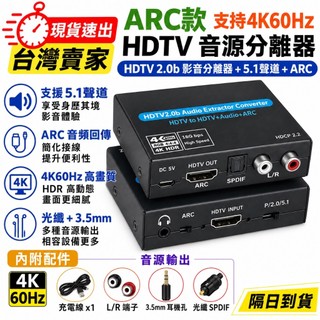 台灣速發 SPDIF 光纖 HDMI 2.0 4K60HZ ARC L/R端子 分離器 5.1 音訊 3.5MM 音訊