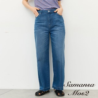 Samansa Mos2 後鬆緊腰設計直筒牛仔長褲(0F002004310)