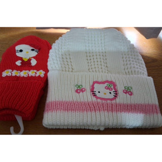 kitty 幼兒 毛帽 手套